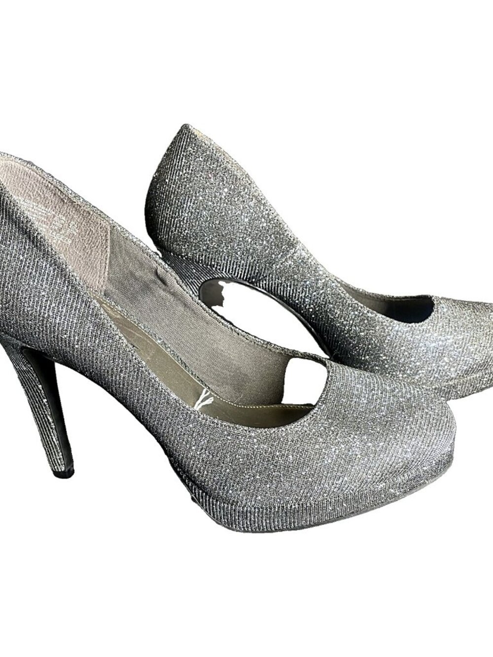Fioni Night Glitter Platform Pumps Pewter Silver Size 8.5